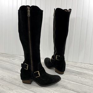 Donald J. Pliner Dela Black Glitter Suede Western Tall Riding Boots - sz 7.5